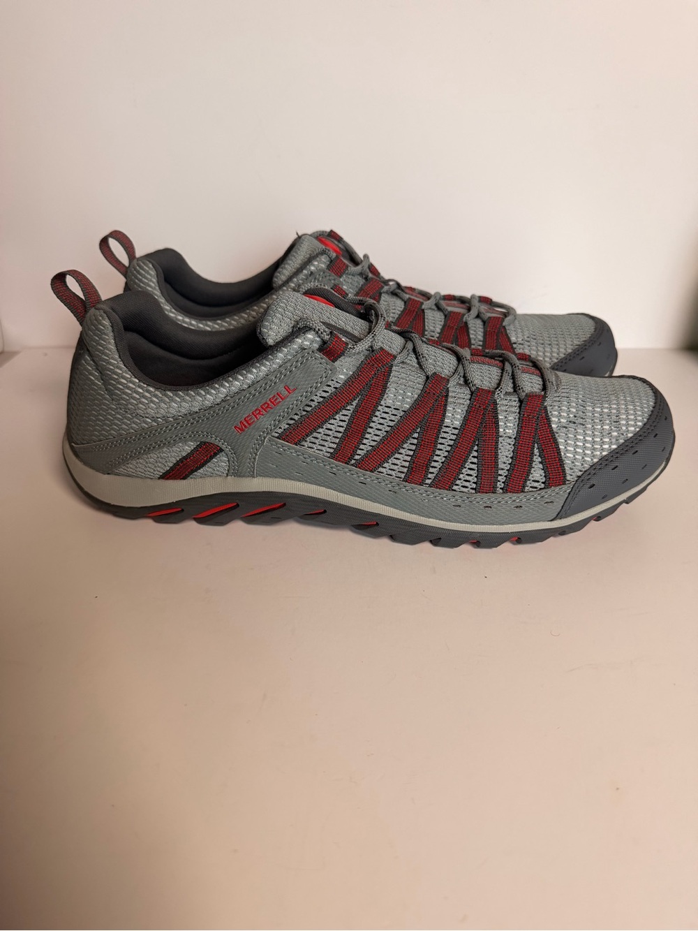 Merrell Men's Gray Athletic Trail Shoes with Red Accents